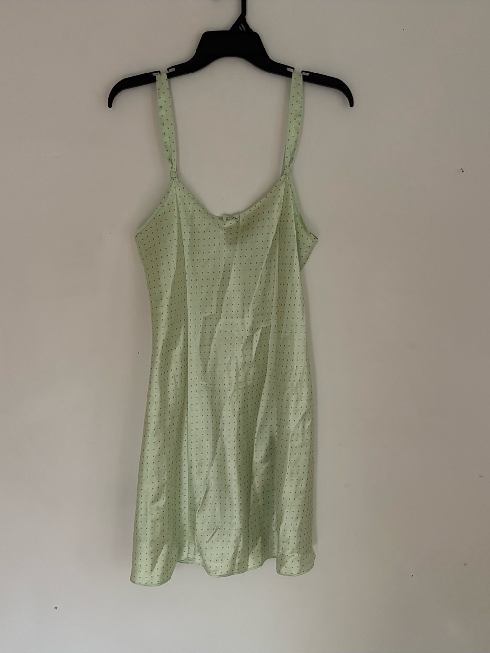 Morgan Taylor Intimates Mint Green Pink Polka Dot Satin Chemise Medium